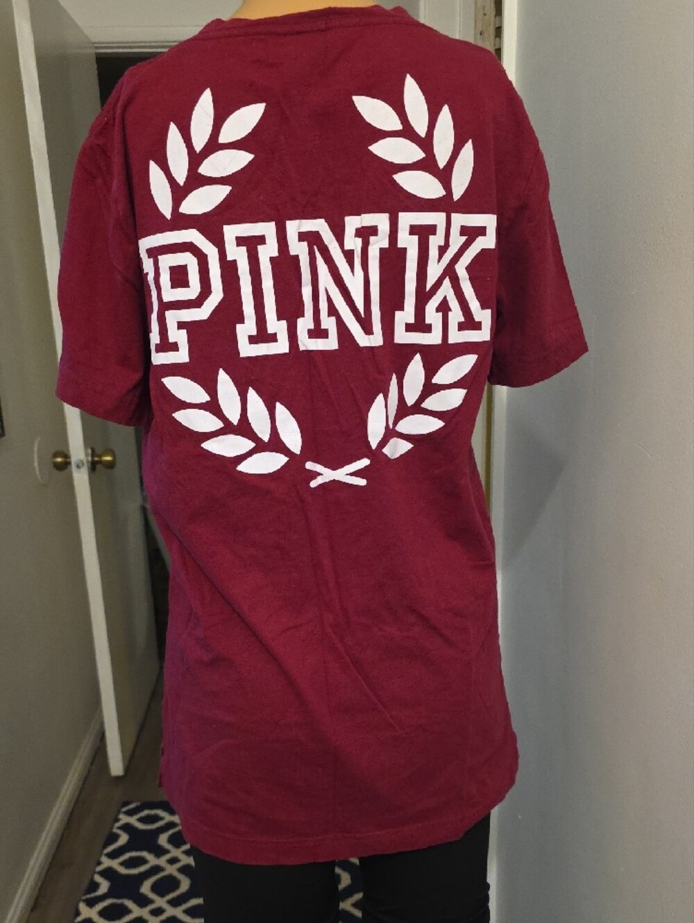 PINK Victoria's Secret Pocket Tee - Maroon with Multi-Stripe Patch - Picture 5 of 6